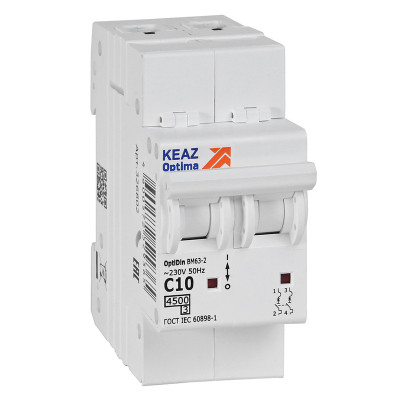 КЭАЗ OptiDin BM63 Автоматический выключатель 2P 10А C 4,5кА AC (BM63-2C10-4,5-УХЛ3)