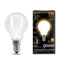 Лампа Gauss Filament Шар 5W 420lm 2700К Е14 milky LED 1/10/50, 105201105