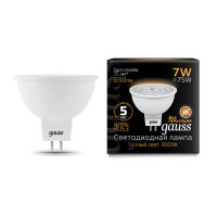 Лампа Gauss MR16 7W 600lm 3000K GU5.3 LED 1/10/100, 101505107