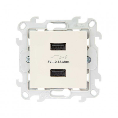 Simon Зарядное устройство розетка 2хUSB, сл кость, 2411096-031