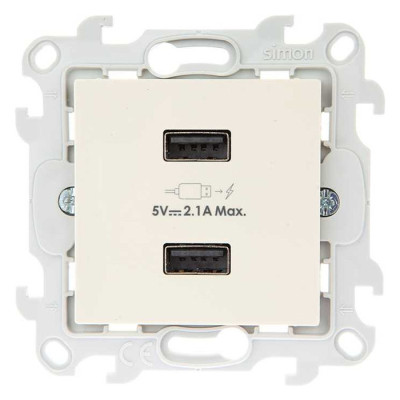 Simon Зарядное устройство розетка 2хUSB, сл кость, 2411096-031