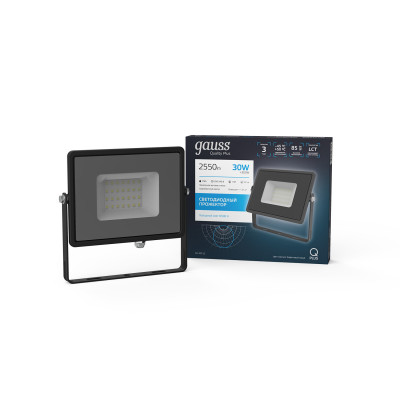 Прожектор Gauss Qplus 30W 2550lm 6500K 200-240V IP65 графитовый LED 1/10, 690511330