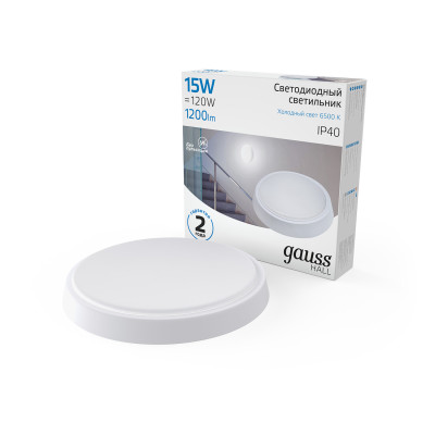 Св-к светодиодный Gauss IP40 D155*33 15W 1200lm 6500K 200-240V HALL круглый 1/40, 193411315