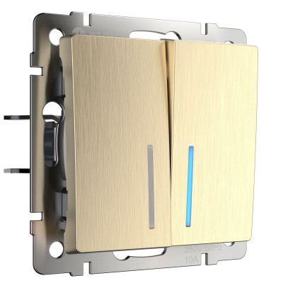 Werkel W1122110/ Выключатель двухклавишный проходной с подсветкой (шампань рифленый), a051418