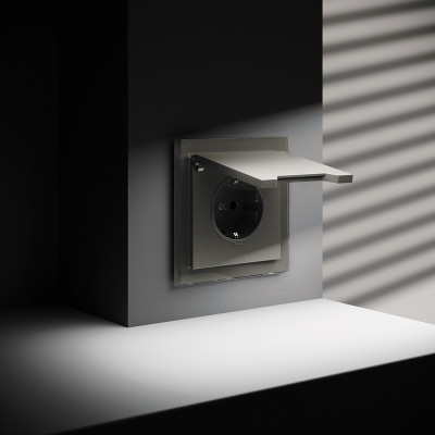 Розетка встраиваемая VOLTUM S70 с заземлением, защитными шторками и крышкой 16А, (шелк), VLS040304