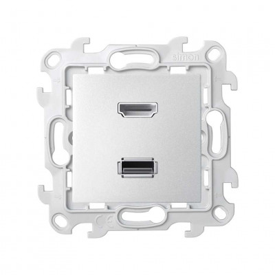 Simon Розетка HDMI v1.4 + USB 2.0 для передачи данных цвета алюминий S24 Harmonie, 2411095-033