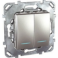 MGU5.0101.30NZD - UNICA TOP ВЫКЛЮЧАТЕЛЬ 2-клавишный, 2 модуля, с подсветкой, 2 х сх. 1а, АЛЮМИНИЙ, Schneider Electric