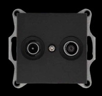 Розетка TV+FM ?9.5mm проходная с накладкой, цвет Антрацит, G6205B, Jasmart Electric