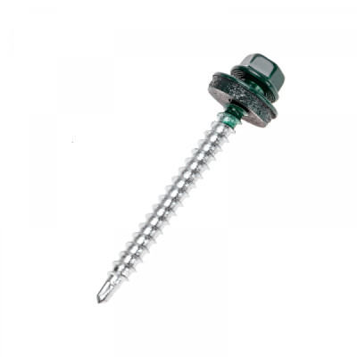 KRANZ Саморез кровельный 4,8х50мм, окрашенный RAL 6005, короб (150 шт/уп), 1204-4850-3