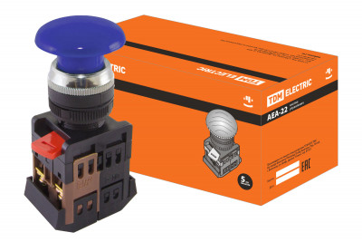 Кнопка AEА-22 "Грибок" синий d22мм 1з+1р TDM Electric, SQ0704-0017