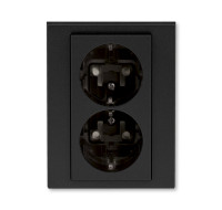 5522H-C03457 63W - Розетка двойная ABB Levit с заземлением со шторками 16А антрацит / дымчатый чёрный - 2CHH223457C6063