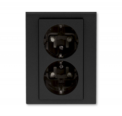 5522H-C03457 63W - Розетка двойная ABB Levit с заземлением со шторками 16А антрацит / дымчатый чёрный - 2CHH223457C6063