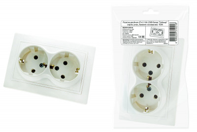 Розетка двойная 2П+З 16А 250В белая "Таймыр" (пром. упак., бакелит. основание) TDM Electric, SQ1814-0514
