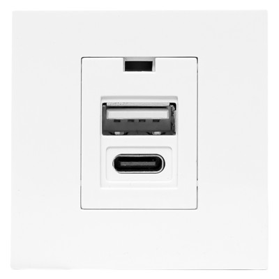 Розетка USB A+C, 2,1А, 2 гнезда, без индикатора, белая EKF