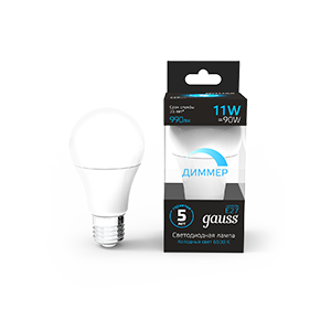 Gauss Лампа A60 11W 990lm 6500К E27 диммируемая LED, 102502311-D