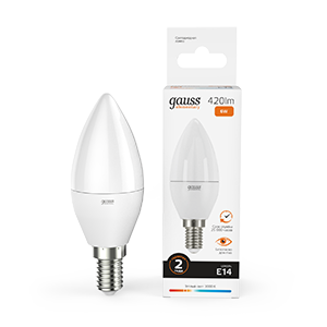 Gauss Лампа Elementary Свеча 6W 420lm 3000K Е14 LED, 33116