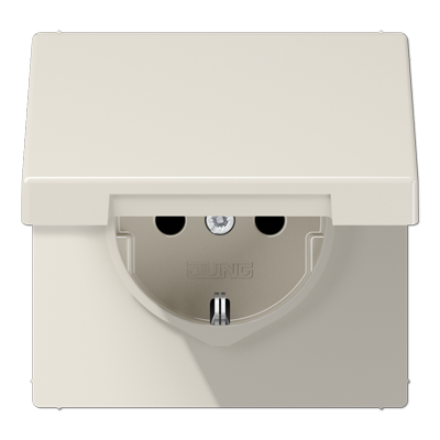 Штепсельная розетка SCHUKO 16А / 250В с защитными шторками, с подпружиненной откидной крышкой, пружинные зажимы; дюропласт; слоновая кость; LS990, LS1520KIKL