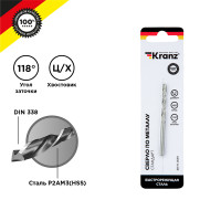 Сверло по металлу 4,2х75х43мм (HSS), DIN 338, 1 шт. в упаковке KRANZ, KR-91-0559