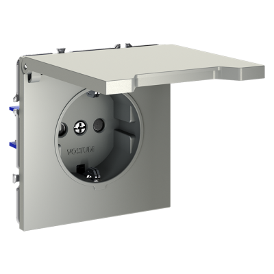 Розетка встраиваемая VOLTUM S70 с заземлением, защитными шторками и крышкой 16А, (сталь), VLS040305