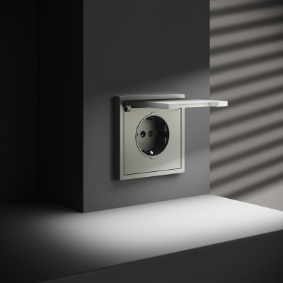 Розетка встраиваемая VOLTUM S70 с заземлением, защитными шторками и крышкой 16А, (сталь), VLS040305