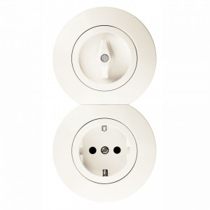 Berker Выключатель 1-клавишный с розеткой 2к+з, глянцевый белый, серия 1930