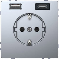 MERTEN D-Life РОЗЕТКА силовая 16 A с зарядкой USB A+C 3 A, НЕРЖ. СТАЛЬ