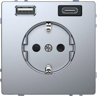 MERTEN D-Life РОЗЕТКА силовая 16 A с зарядкой USB A+C 3 A, НЕРЖ. СТАЛЬ