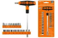 Набор, отвертка с Т-образной ручкой с битами и торцевыми головками, №3, 21 предмет "Алмаз" TDM Electric, SQ1019-0203