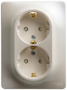 GSL000626 - GLOSSA РОЗЕТКА двойная с заземлением со шторками, 16А, в сборе, ПЕРЛАМУТР, Systeme Electric