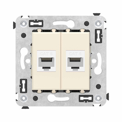 DKC Компьютерная розетка RJ-45 без шторки в стену, кат.6 двойная, "Avanti", "Ванильная дымка"