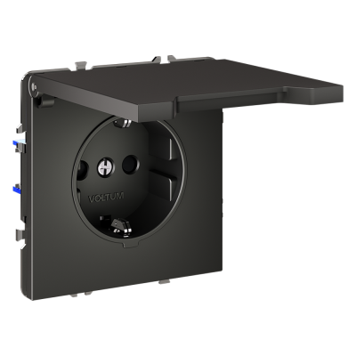 Розетка встраиваемая VOLTUM S70 с заземлением, защитными шторками и крышкой 16А, (титан), VLS040306