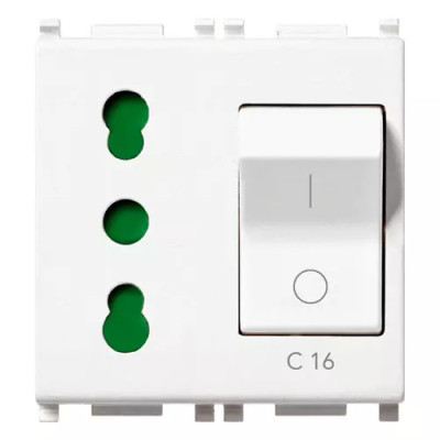 Vimar Розетка 2P+T 16A P30 INTB+MT с автоматическим выключателем взаимоблокируемая C16 на 2 модуля, 14273