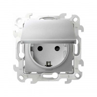 Simon Розетка IP44 с крышкой, заземлением и шторками Schuko 2Р+Е 16A 250В~ с системой Push&Go цвета алюминий S24 Harmonie, 2420448-033