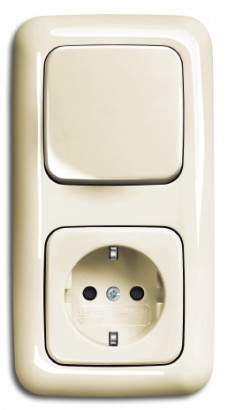 ABB Блок: Выключатель 1-клавишный с розеткой 2к+з, цвет - слоновая кость, серия Busch-Duro 2000