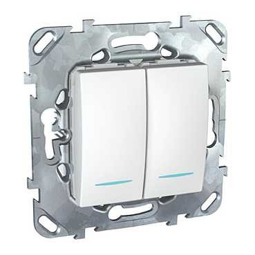 Unica Переключатель 2-кл. с 2-ной подсветкой, бел.