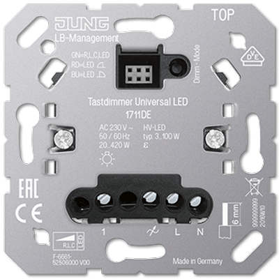 Электронный LED диммер "универсальный", с входом под спутниковые устройства, под электронные накладки (клавиши короткого хода, датчики движения и тд); универсальные встраиваемые механизмы, 1711DE