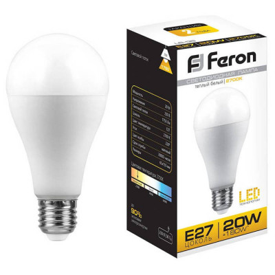 Лампа светодиодная, (20W) 230V E27 2700K A65, LB-98, Feron 25787