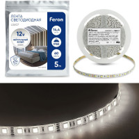 Лента светодиодная, 60SMD(5050)/m 14.4W/m 12V 5m 4000К, LS607, Feron 48290