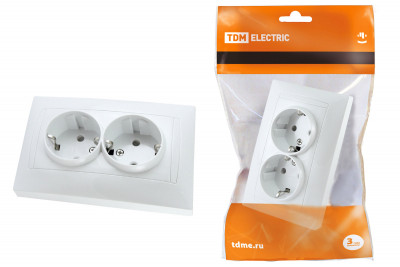 Розетка двойная 2П+З 16А 250В с защ. шт. белая "Лама" TDM Electric, SQ1815-0013