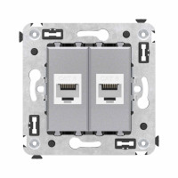 DKC Компьютерная розетка RJ-45 без шторки в стену, кат.6 двойная, "Avanti", "Закаленная сталь"