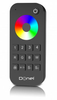 Donel, RGBW пульт дистанционного управления, 4 зоны, Черный, зона охвата 30м,  серия:DN8UTZ, DN18301RGBRC