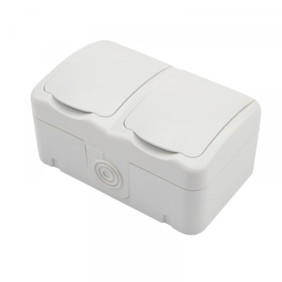 Блок горизонтальный 2 розетки Mini OG IP54 с/з, о/у, белый KRANZ, KR-78-0606
