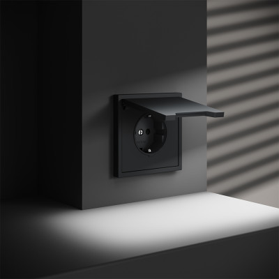 Розетка встраиваемая VOLTUM S70 с заземлением, защитными шторками и крышкой 16А, (графит), VLS040307