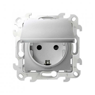 Simon Розетка IP44 с крышкой, заземлением и шторками Schuko 2Р+Е 16A 250В~ цвета алюминий S24 Harmonie, 2450448-033