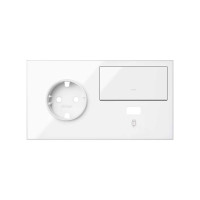 Simon 10020207-130 Кит 2 поста, фронт. Накладка на 1 розетку Schuko (слева) + 1 з/у USB SC + 1 клавиша выключателя цвета белый глянец S100