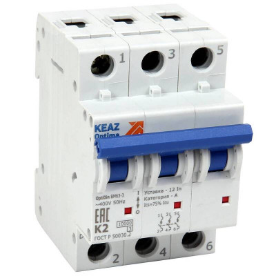 КЭАЗ OptiDin BM63 Автоматический выключатель 3P 16A L 10кА AC (BM63-3L16-10-УХЛ3)