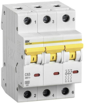 KARAT Автоматический выключатель ВА47-60M 3P C 63А 6кА IEK, MVA31-3-063-C