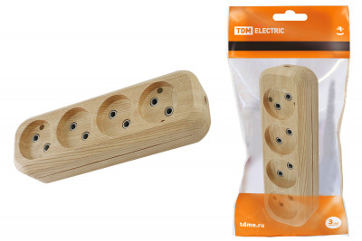 Колодка розеточная 4 гнезда 2П б/з 10А 250В "Эко" (сосна) TDM Electric, SQ1806-0050
