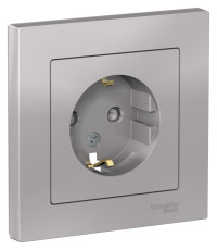 ATN000344 - ATLASDESIGN РОЗЕТКА с заземлением со шторками, 16А, в сборе, АЛЮМИНИЙ, Systeme Electric
