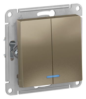 ATN000553 - ATLASDESIGN 2-клавишный ВЫКЛЮЧАТЕЛЬ с подсветкой, сх.5а, 10АХ, механизм, ШАМПАНЬ, Systeme Electric